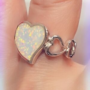 Triplet Opal Heart Band Sterling Silver Gemstone Ring